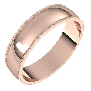 14K Rose 5 mm Milgrain Half Round Light Band Size 7.5