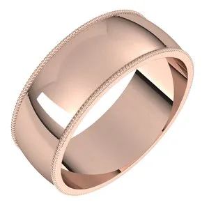 14K Rose 7 mm Milgrain Half Round Light Band Size 10.5