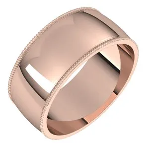 14K Rose 8 mm Milgrain Half Round Light Band Size 7