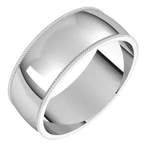 14K White 7 mm Milgrain Half Round Light Band Size 9