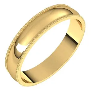 14K Yellow 4 mm Milgrain Half Round Light Band Size 6.5