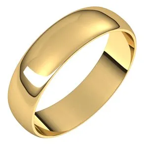 14K Yellow 5 mm Half Round Ultra-Light Band Size 9