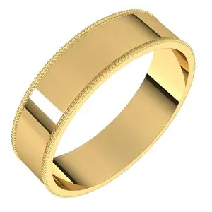 14K Yellow 5 mm Milgrain Flat Comfort Fit Band Size 5.5
