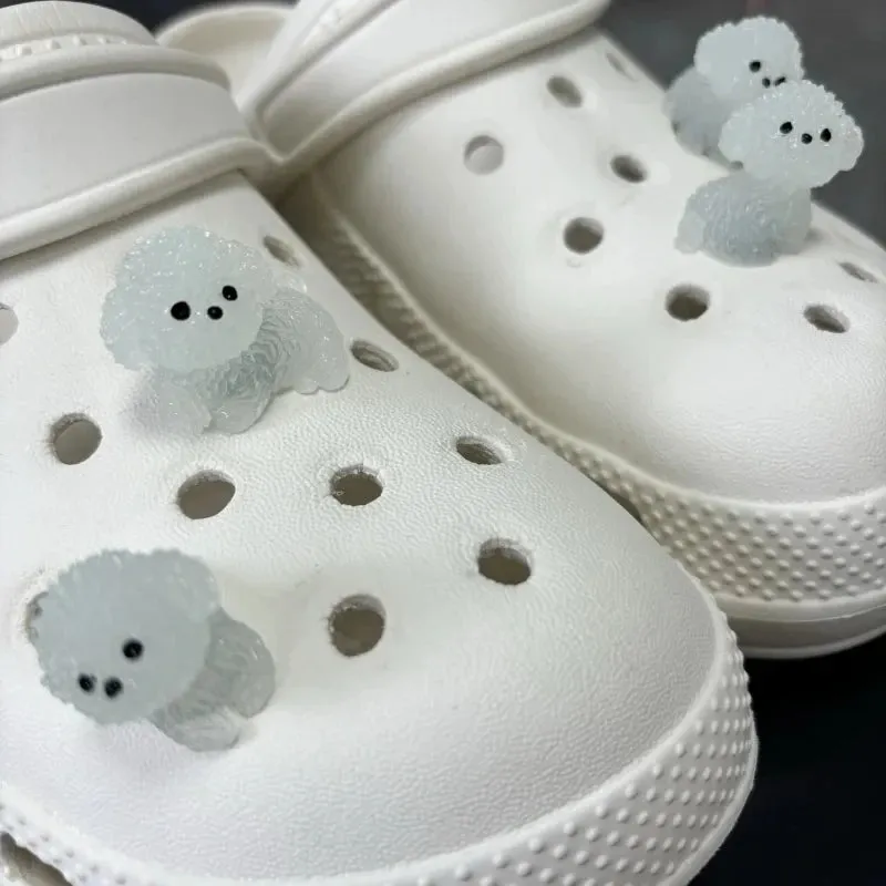 4Pcs/Set Luminescence 3D Cute Puppy Shoe Charms Bichon Frise Dog