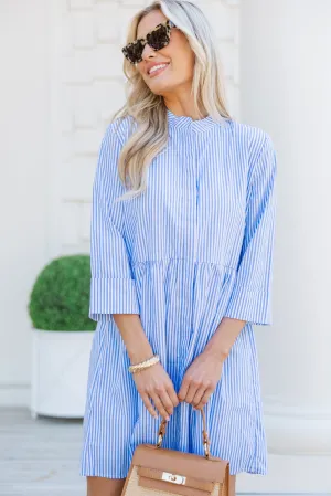 Always The One Blue Striped Shirt Dress