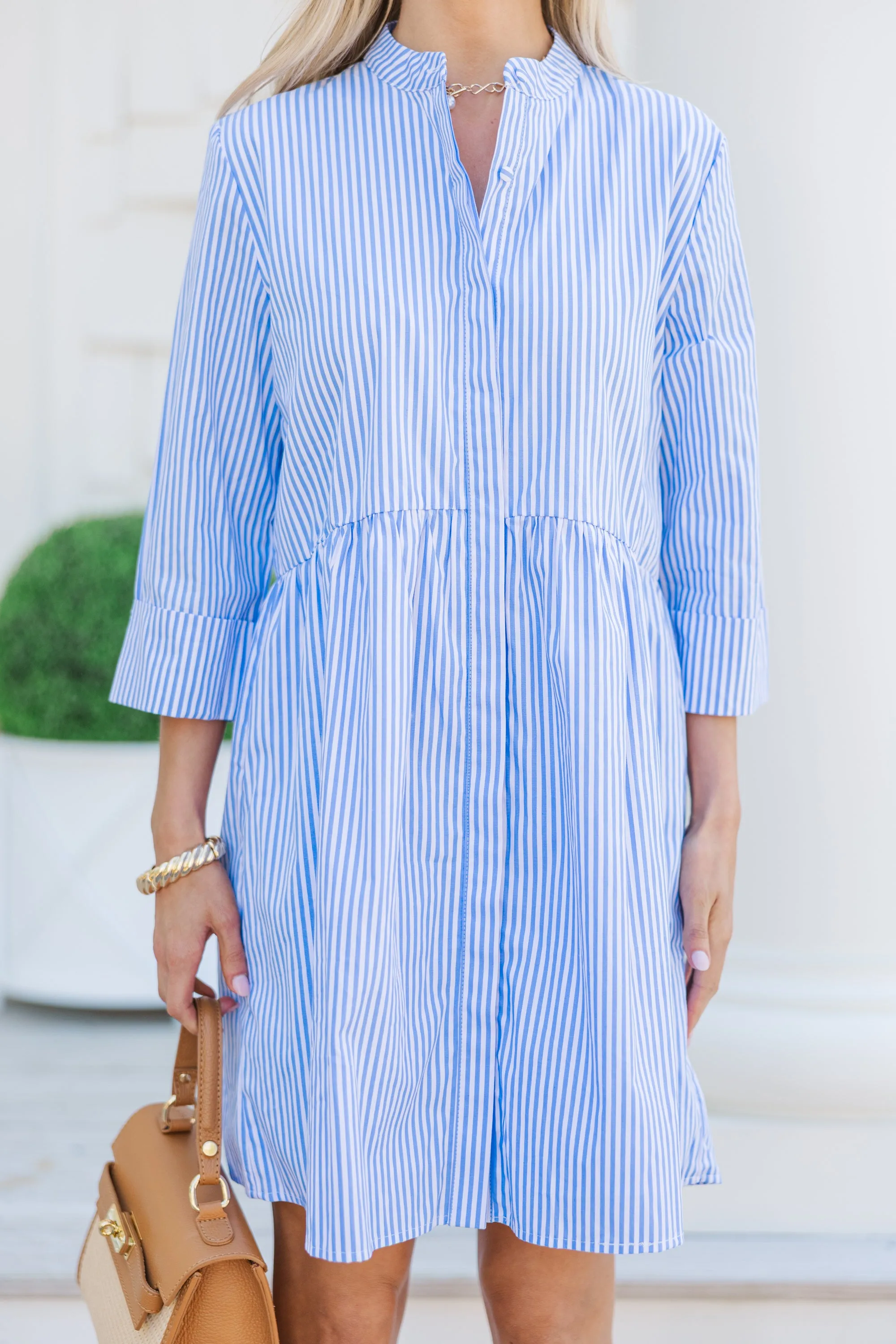Always The One Blue Striped Shirt Dress