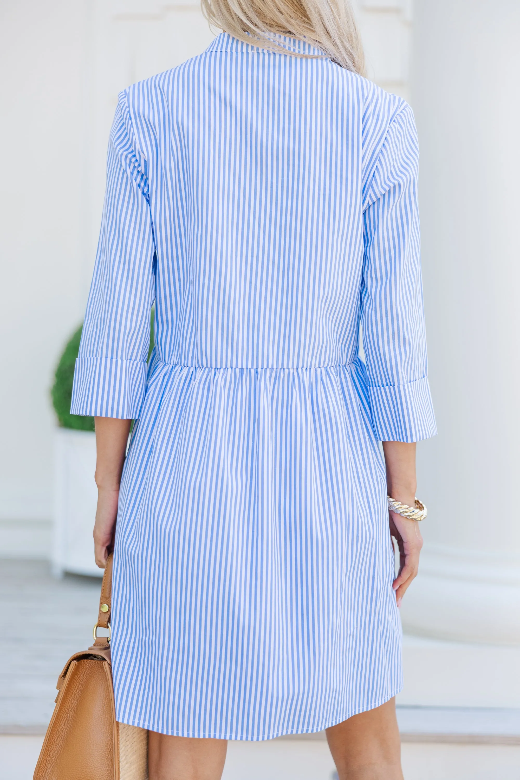 Always The One Blue Striped Shirt Dress