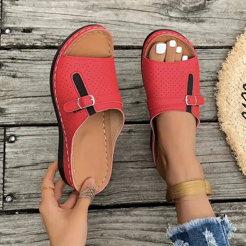 Chic Slip-On Wedge Sandals - Strappy & Comfortable