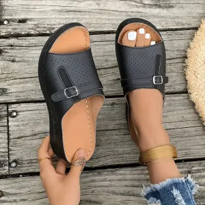 Chic Slip-On Wedge Sandals - Strappy & Comfortable