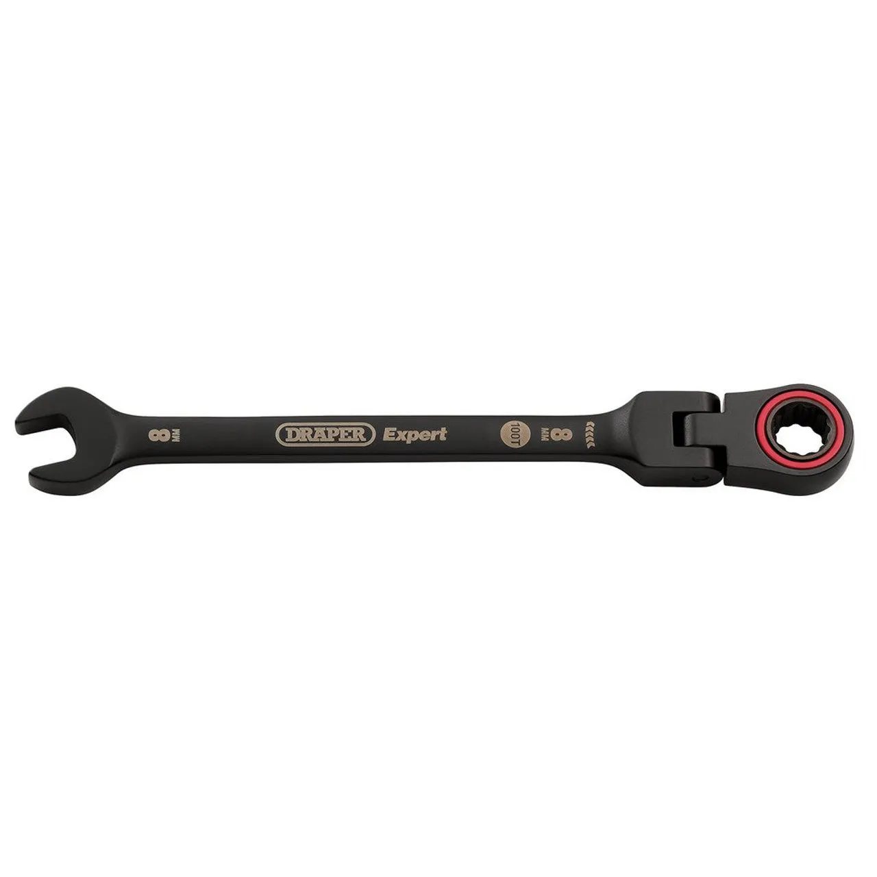 Draper Tools Expert HI-TORQ® Metric Flexible Head Ratchet Combination Spanner, 8mm, Black