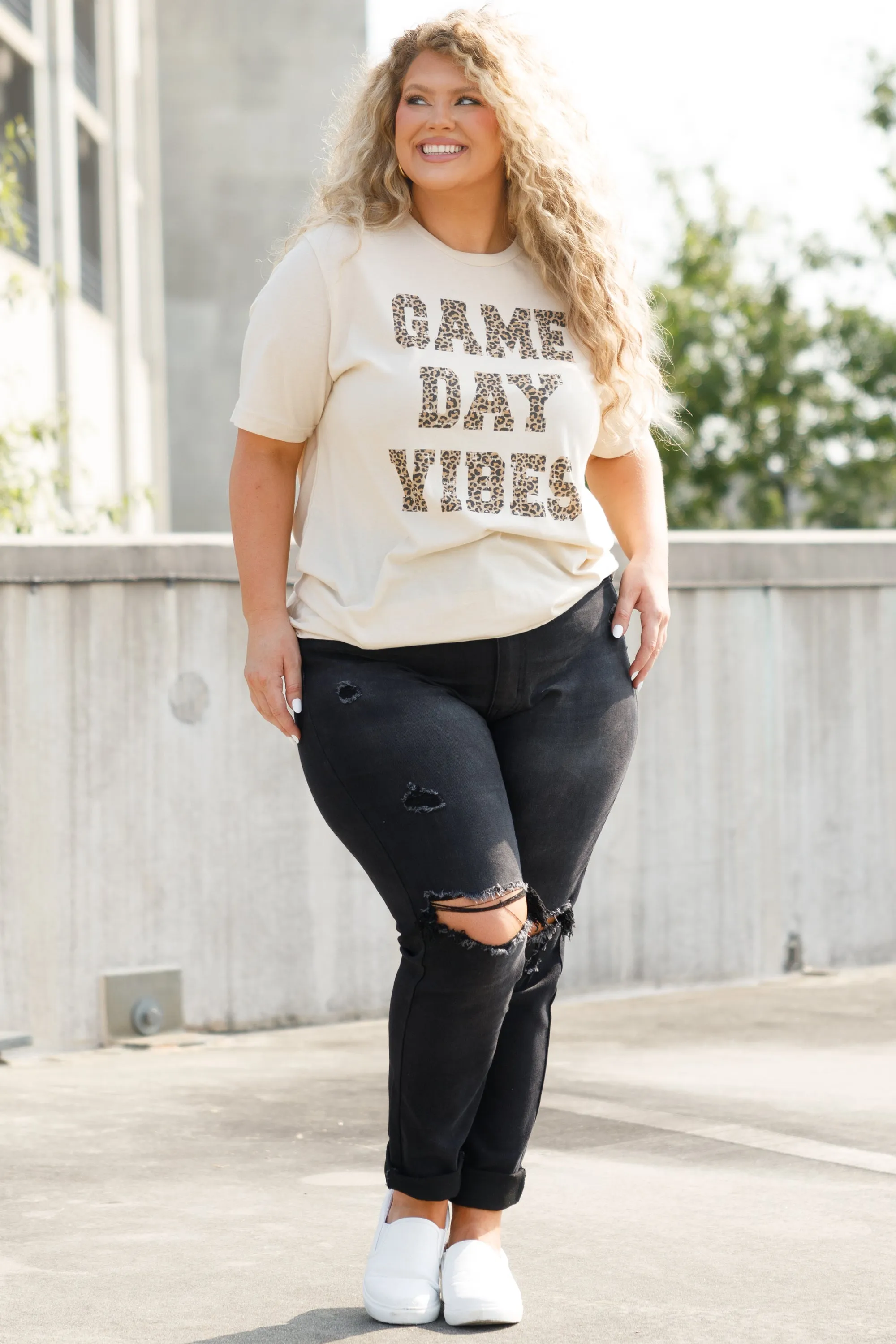 Game Day Vibes Leopard Tee, Soft Cream