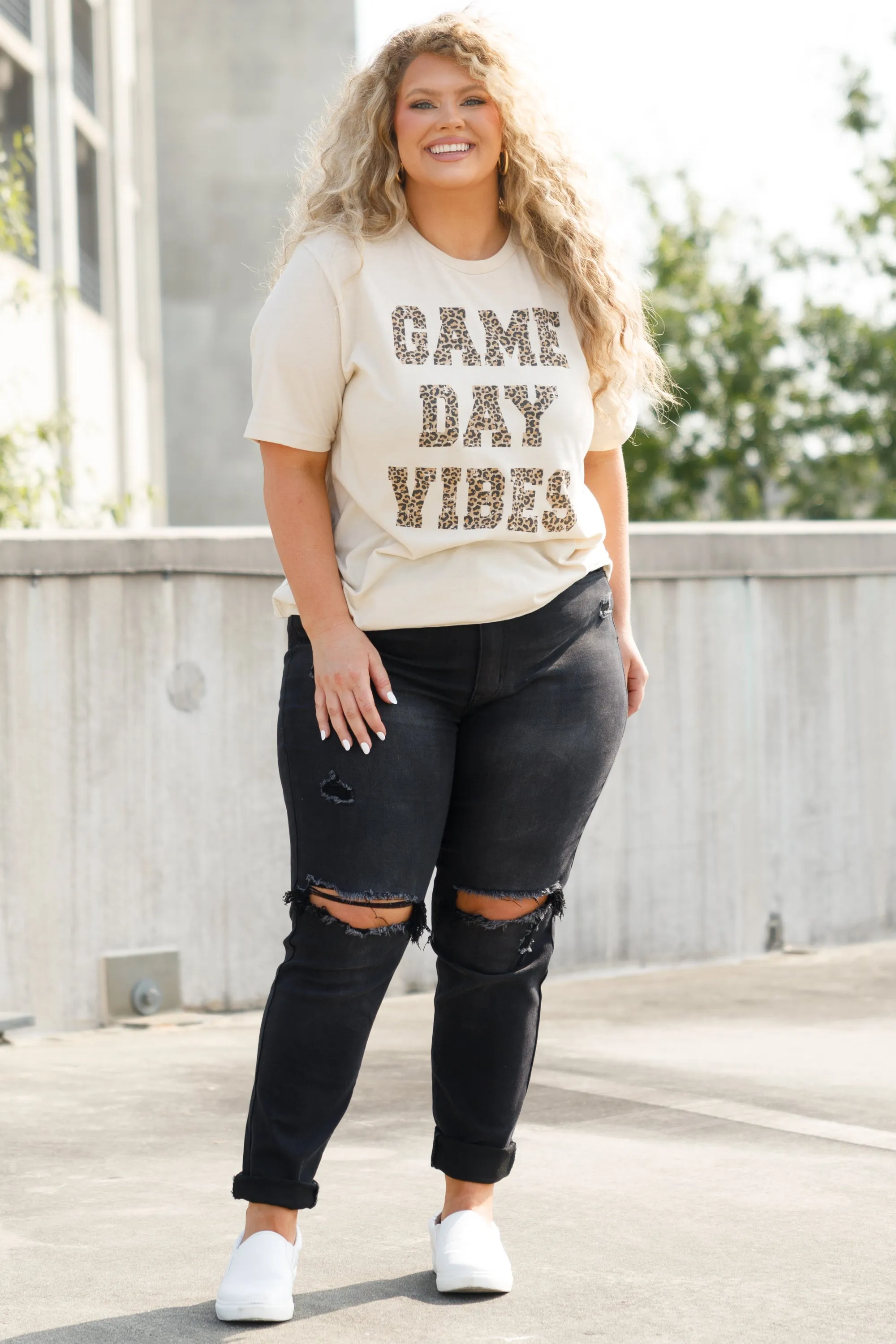 Game Day Vibes Leopard Tee, Soft Cream