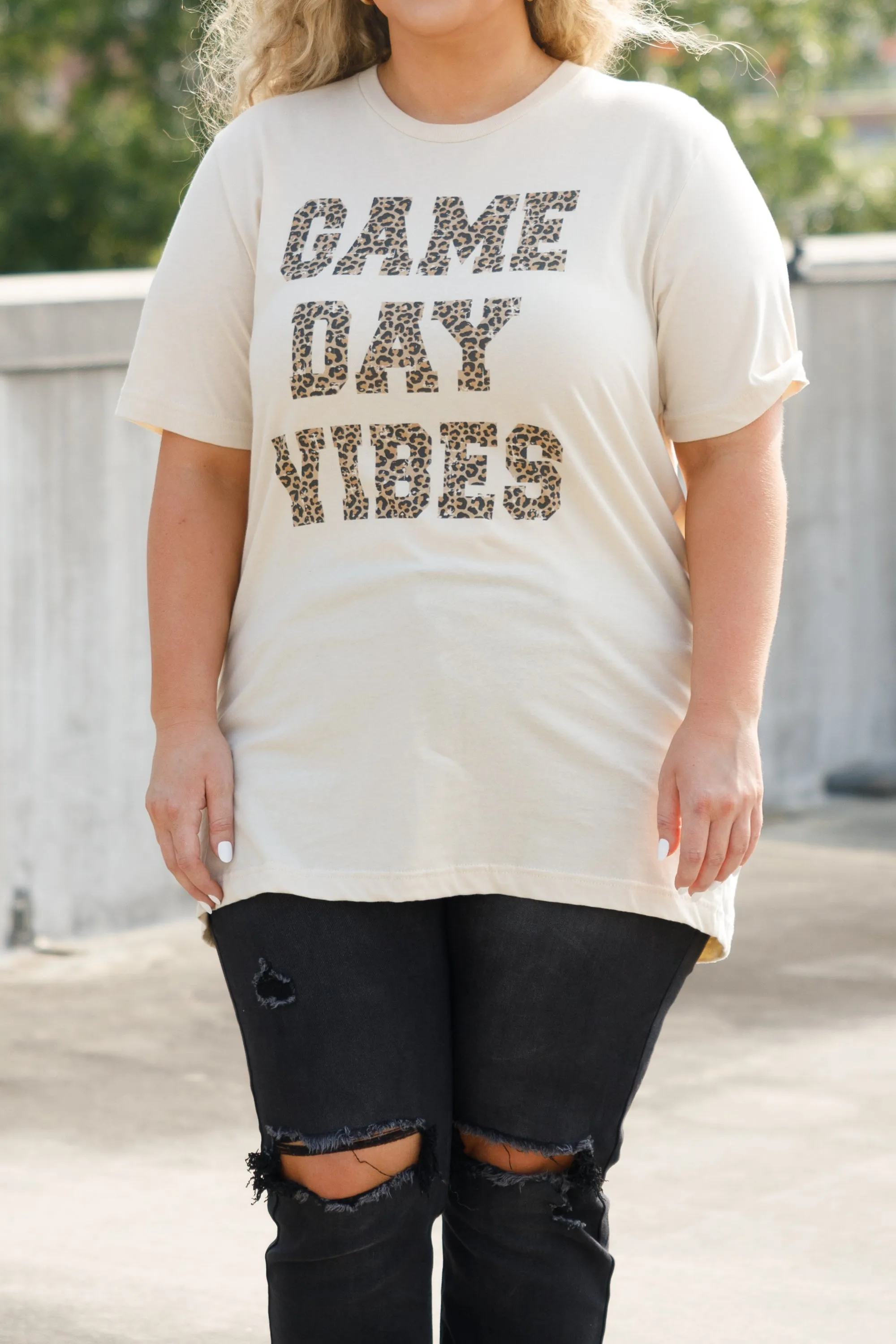 Game Day Vibes Leopard Tee, Soft Cream