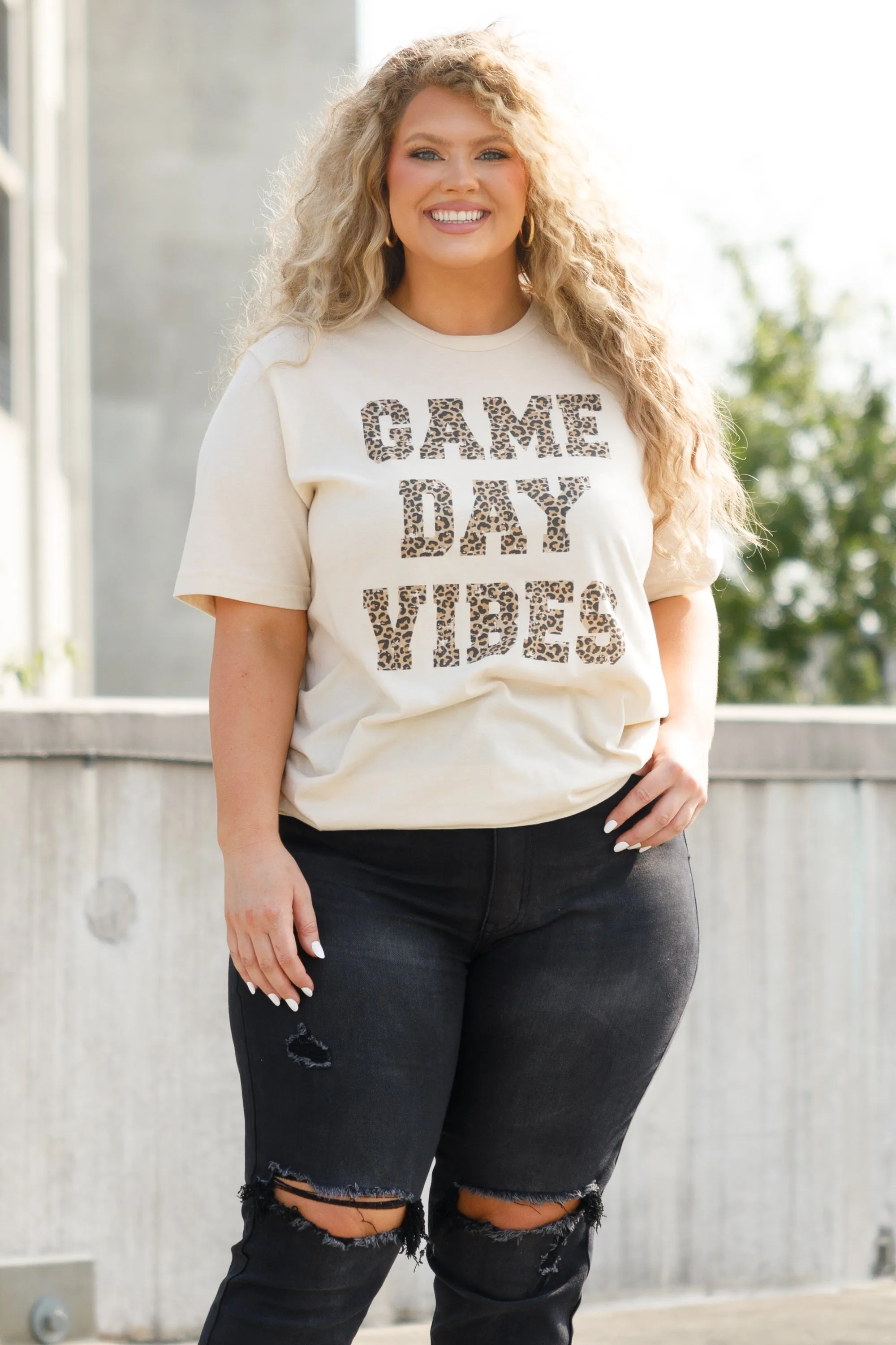 Game Day Vibes Leopard Tee, Soft Cream
