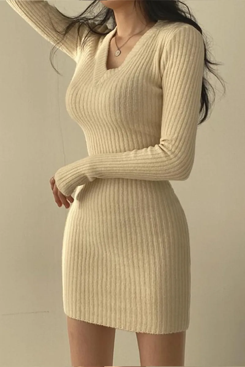 HBR1291 Cozy Ribbed Knit Dress