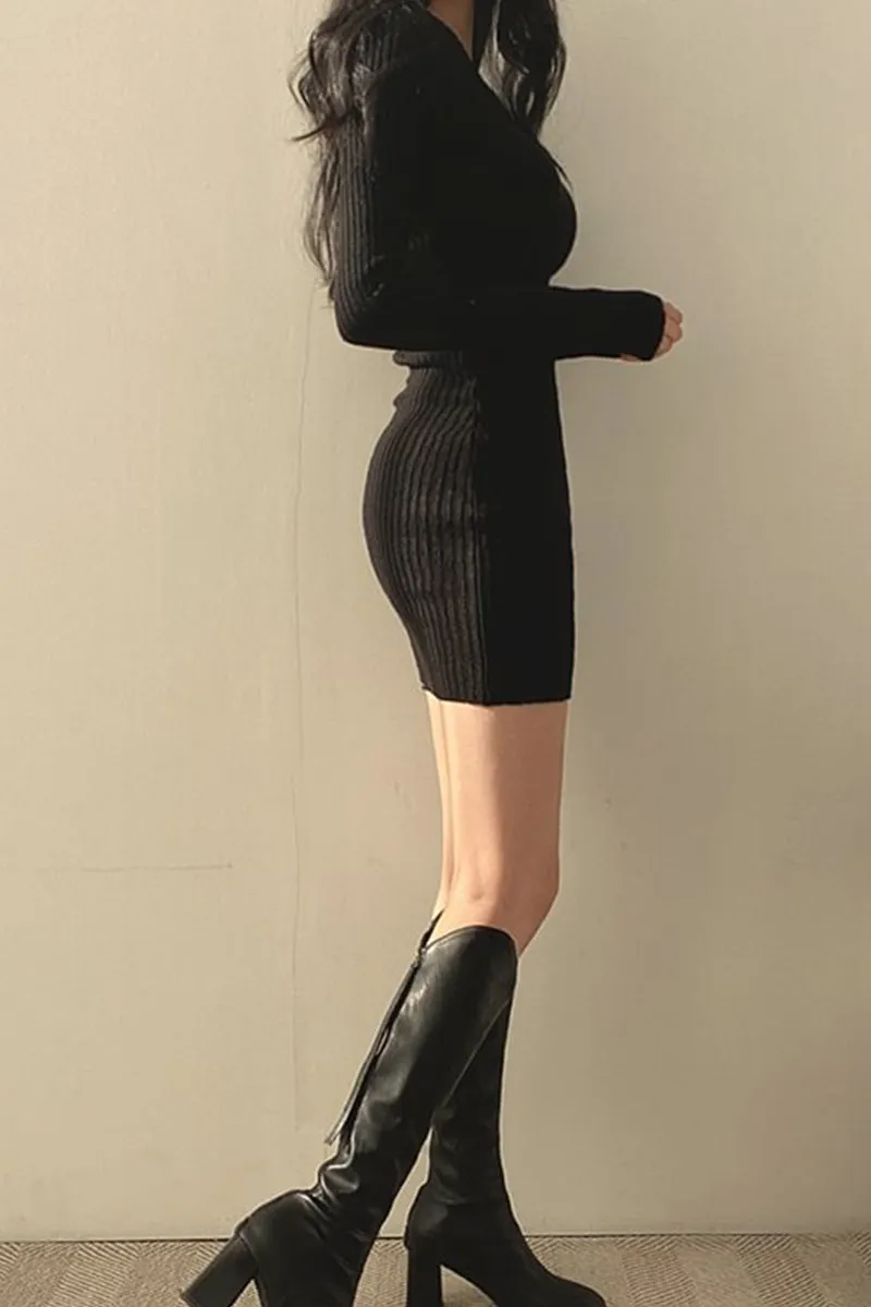 HBR1291 Cozy Ribbed Knit Dress