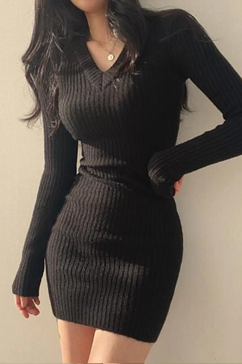 HBR1291 Cozy Ribbed Knit Dress