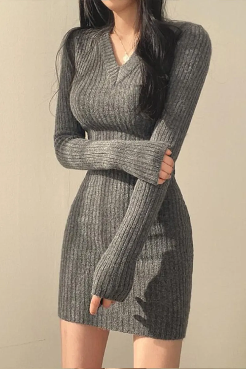 HBR1291 Cozy Ribbed Knit Dress