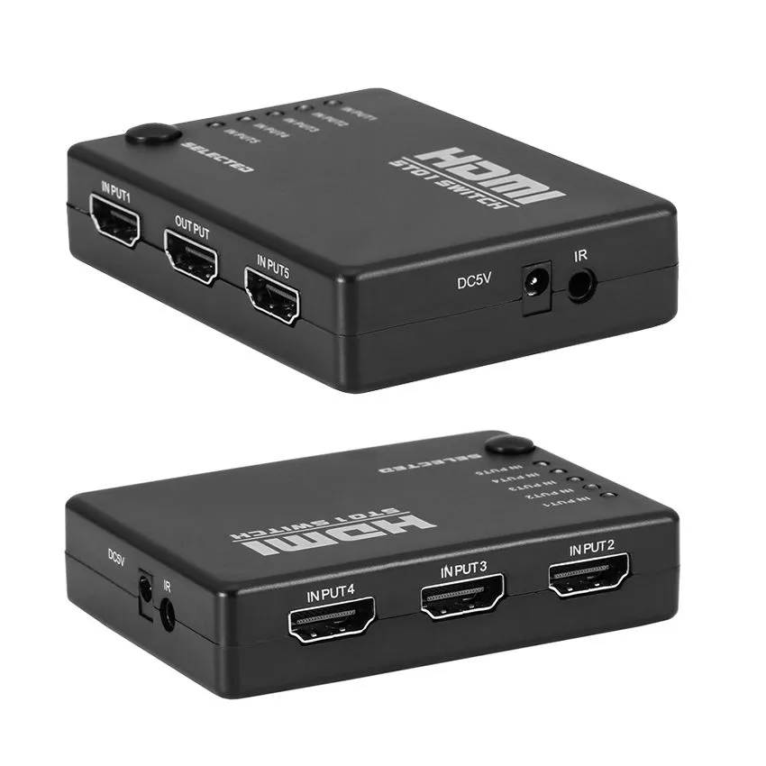 HDMI 5 Port Switch Switcher 1080P 3D HDMI Splitter with IR Wireless Remote Control for HDTV DVD PS3 XBox 360 - Black