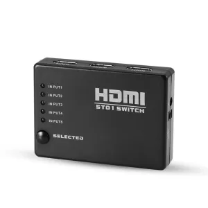 HDMI 5 Port Switch Switcher 1080P 3D HDMI Splitter with IR Wireless Remote Control for HDTV DVD PS3 XBox 360 - Black