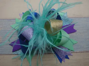 Lavender and Aqua 6in Ostrich Boutique Bow