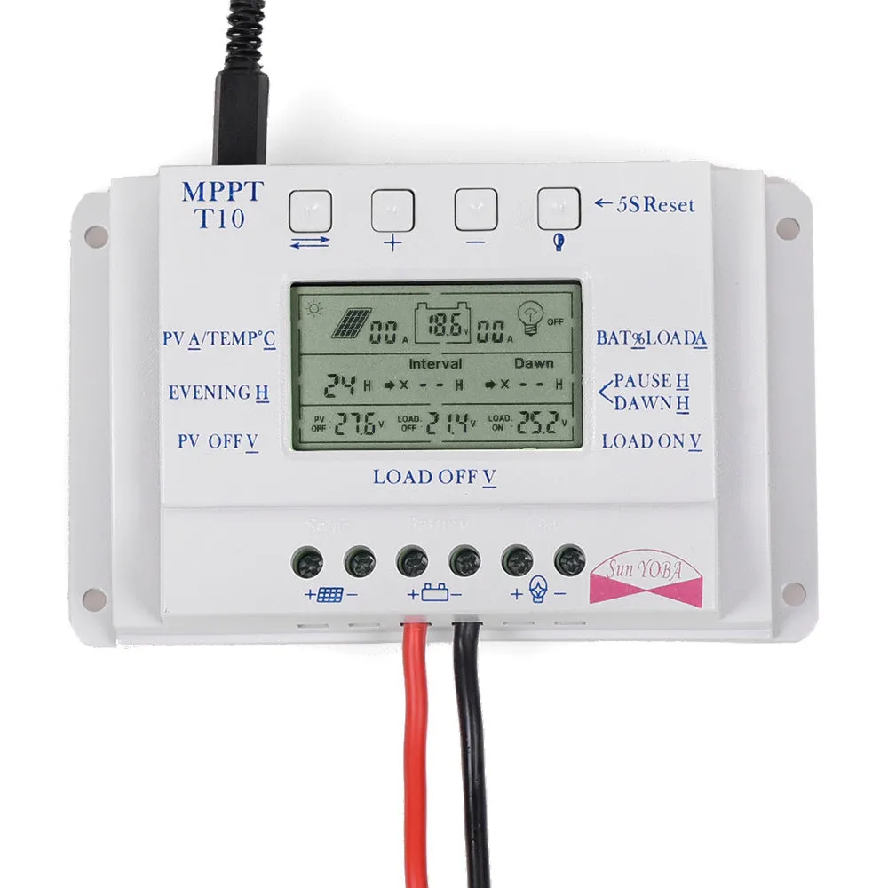 LCD 10/ 20/30 / 40A 12V / 24V MPPT Solar Panel Regulator Charge Controller 3 Timer T20-20A