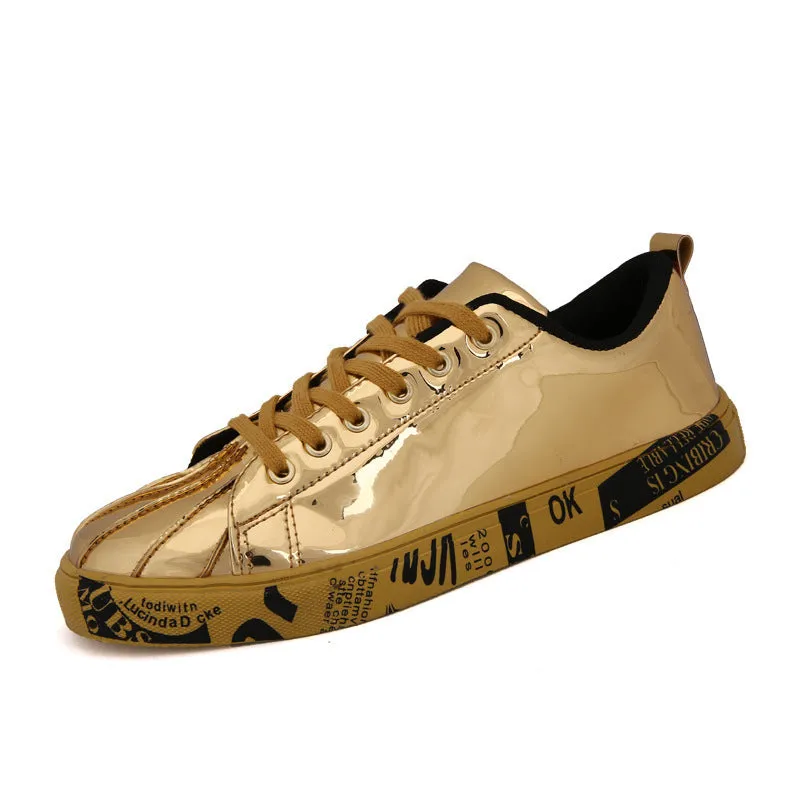 Men's casual glossy sneaker shiny patented PU leather designer shoes