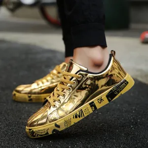 Men's casual glossy sneaker shiny patented PU leather designer shoes