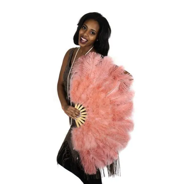 Ostrich Feather Fan with Marabou - Apricot Blush
