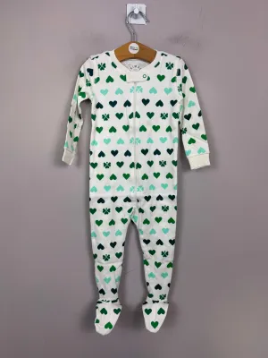Primary Organic Sleepsuit - Lucky Green Hearts (New) 9-12m