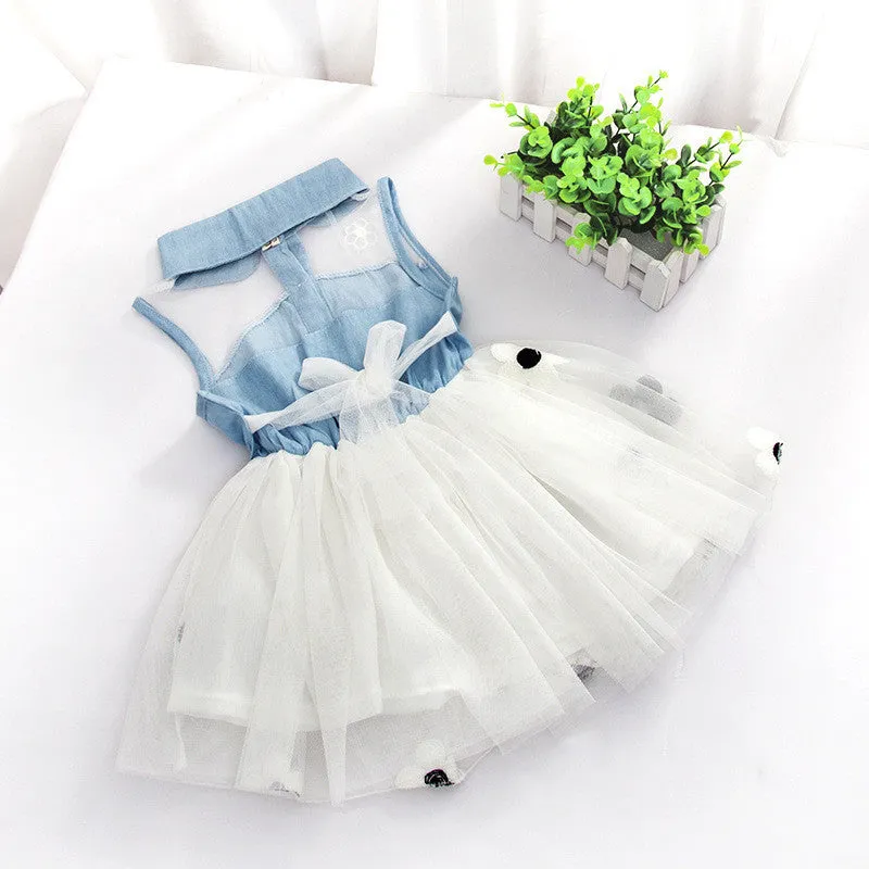 Princess Baby Girls Kids Denim Sleeveless Tops Tulle Tutu Mini Dress 1-4Y