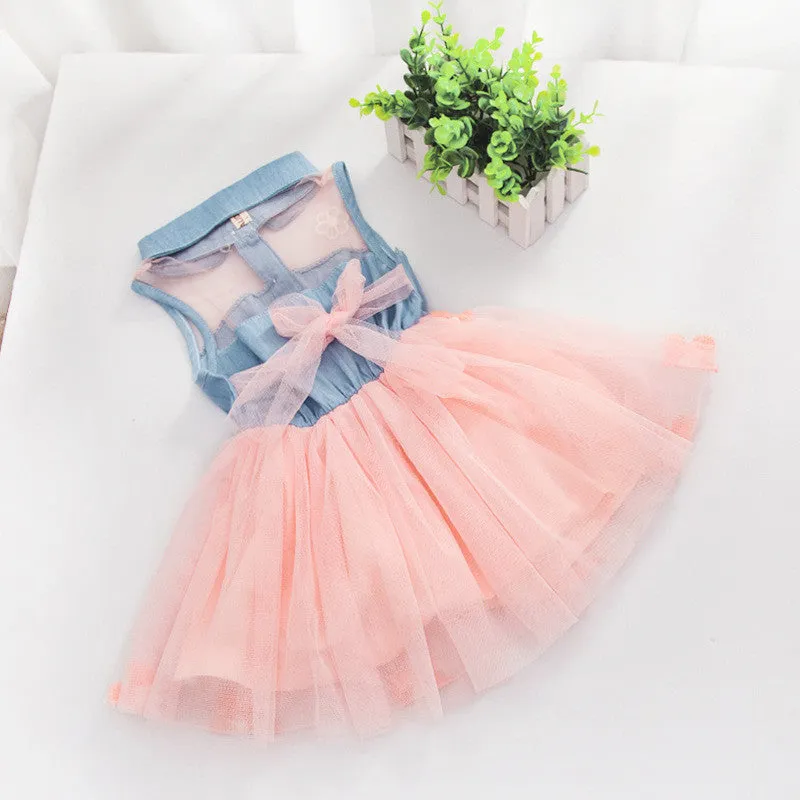 Princess Baby Girls Kids Denim Sleeveless Tops Tulle Tutu Mini Dress 1-4Y