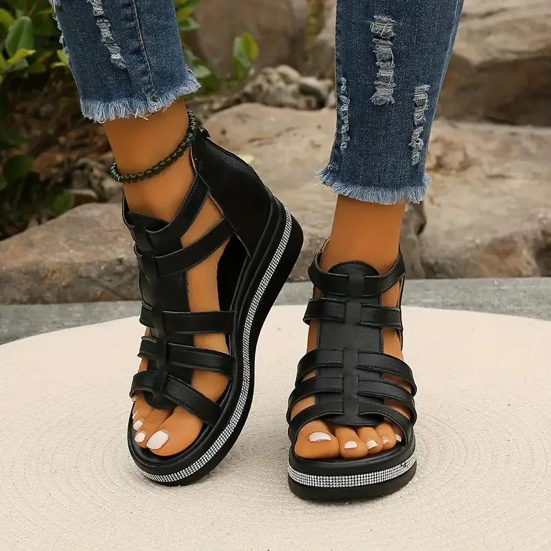 Rhinestone Decor Wedge Sandals