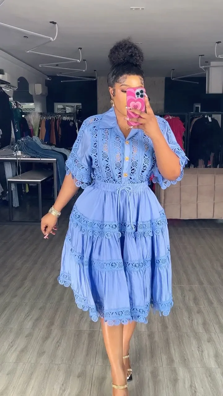 Romantic Lace Crochet Button-Front Two-Piece Skirt Set
