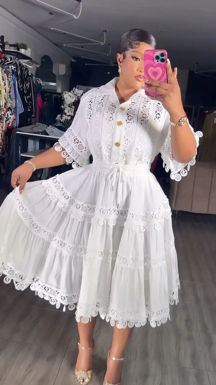 Romantic Lace Crochet Button-Front Two-Piece Skirt Set
