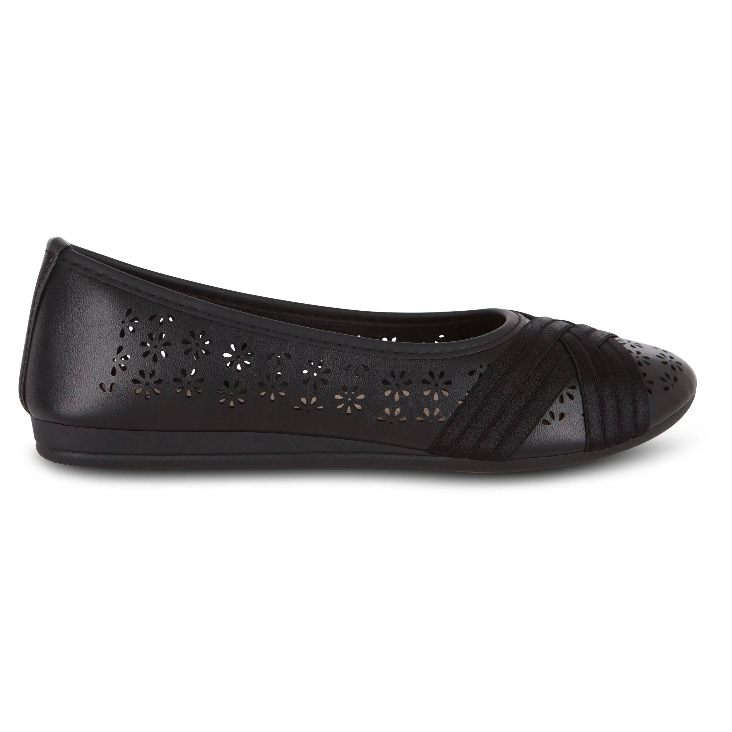 Round Toe Cut Out Satin Straps Ballet Flat (Adina)