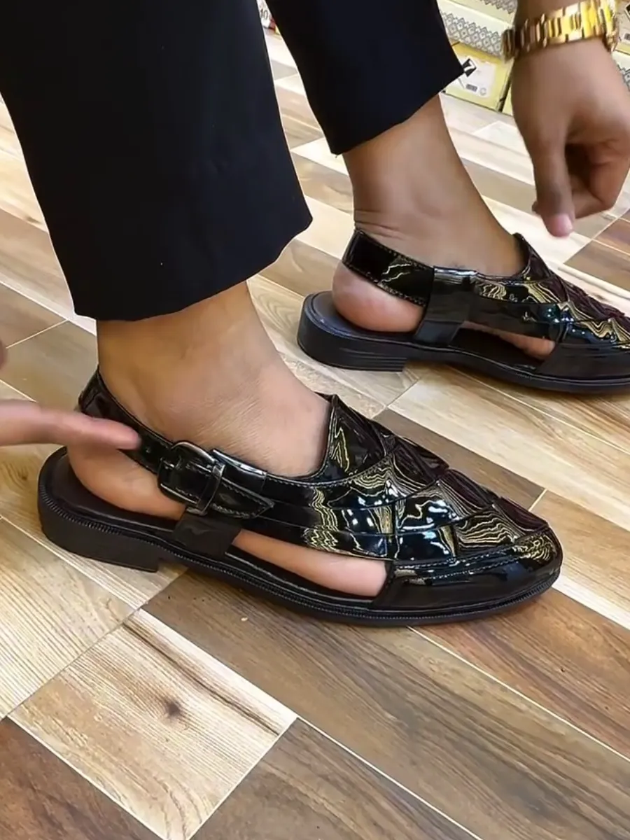 Shiny Casual Breathable Leather Sandals