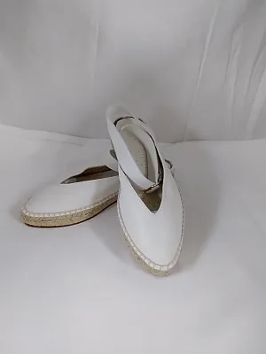 Stuart Weitzman Toga Off White Arizona Leather Espadrille Ankle Strap Flats - Size 7 W