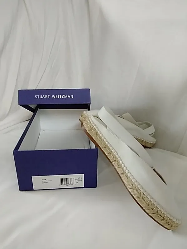 Stuart Weitzman Toga Off White Arizona Leather Espadrille Ankle Strap Flats - Size 7 W