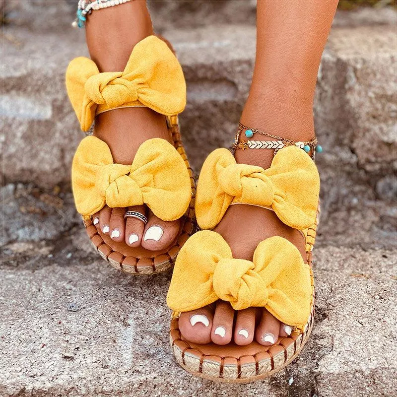 Summer Breathable Round Head Double Bow Slippers