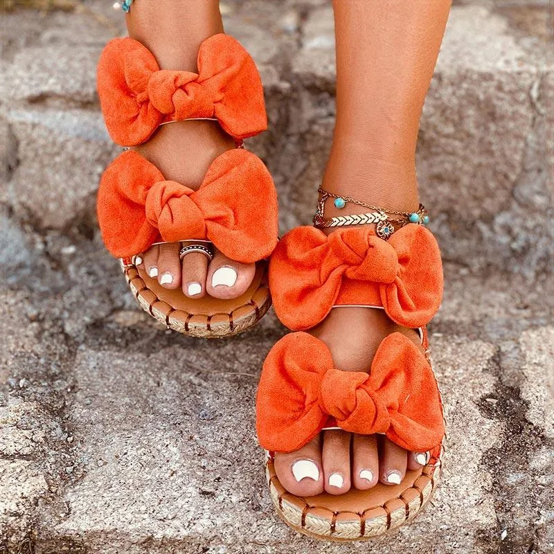 Summer Breathable Round Head Double Bow Slippers