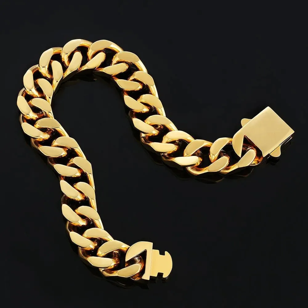 The Golden Time Ⅲ® - 14mm Cuban Link Bracelet in 18K Gold