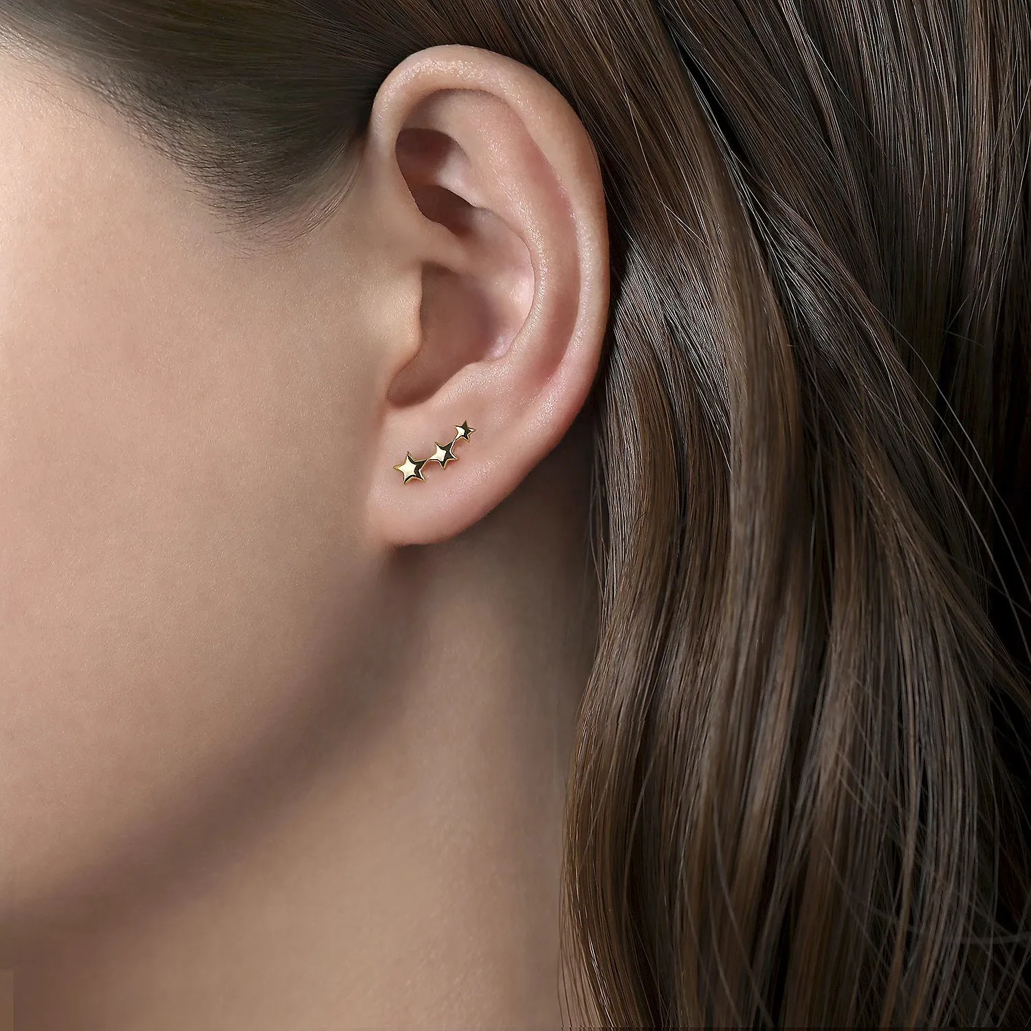 Triple Graduating Stars Curved Stud Earrings
