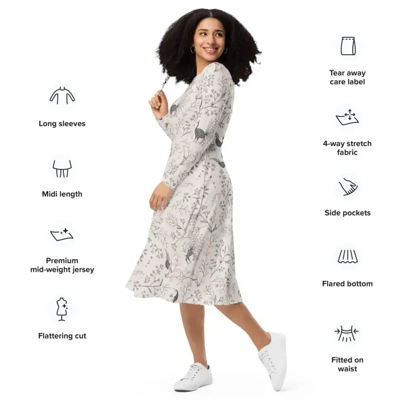 Turn Heads in this Long Sleeve Midi Dress