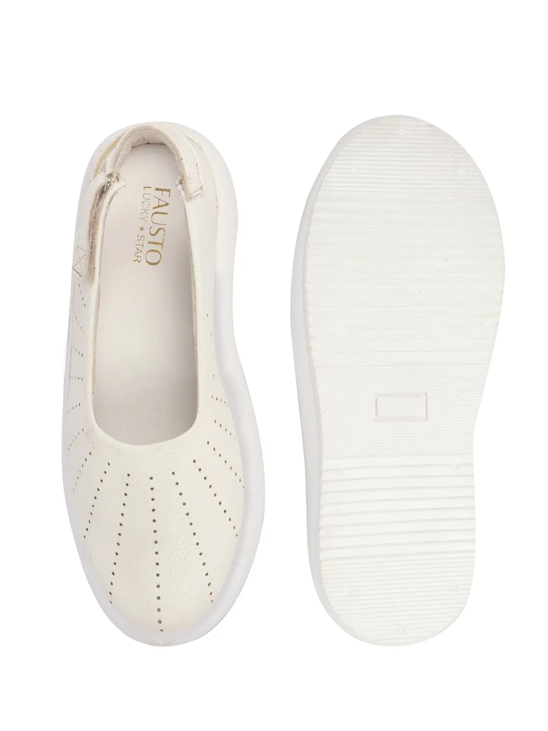 Women White Breathable Lazer Cut Design With Backstrap Height Enhancer Hook And Loop Slip On Shoes | Slingback Casual Platform Sandals| Cusioned Insole