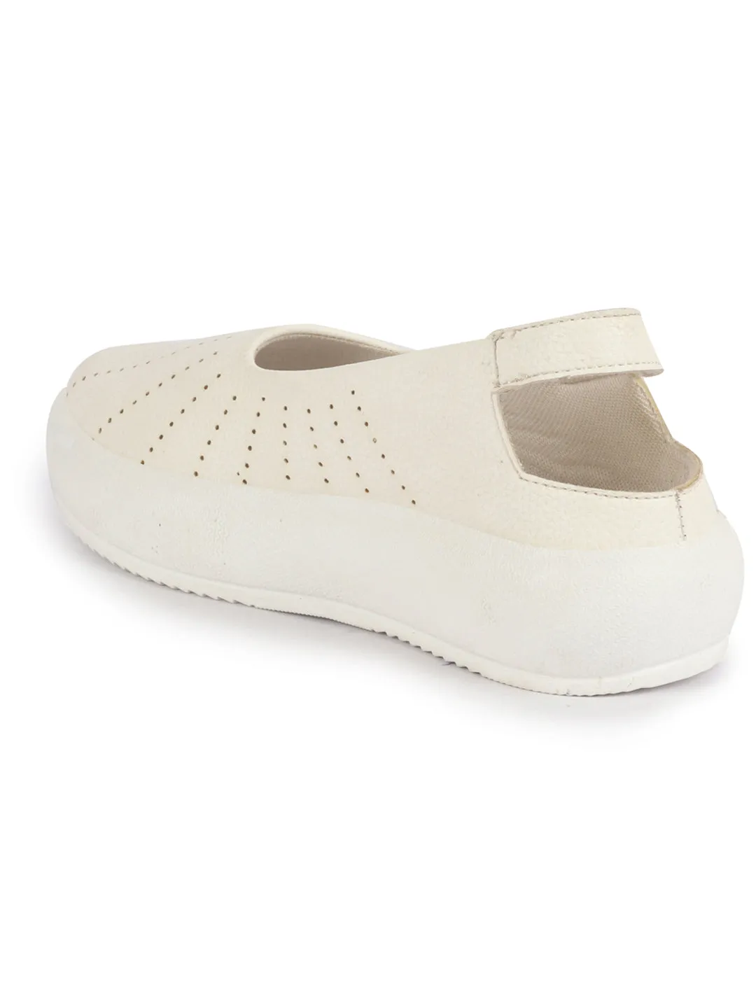 Women White Breathable Lazer Cut Design With Backstrap Height Enhancer Hook And Loop Slip On Shoes | Slingback Casual Platform Sandals| Cusioned Insole