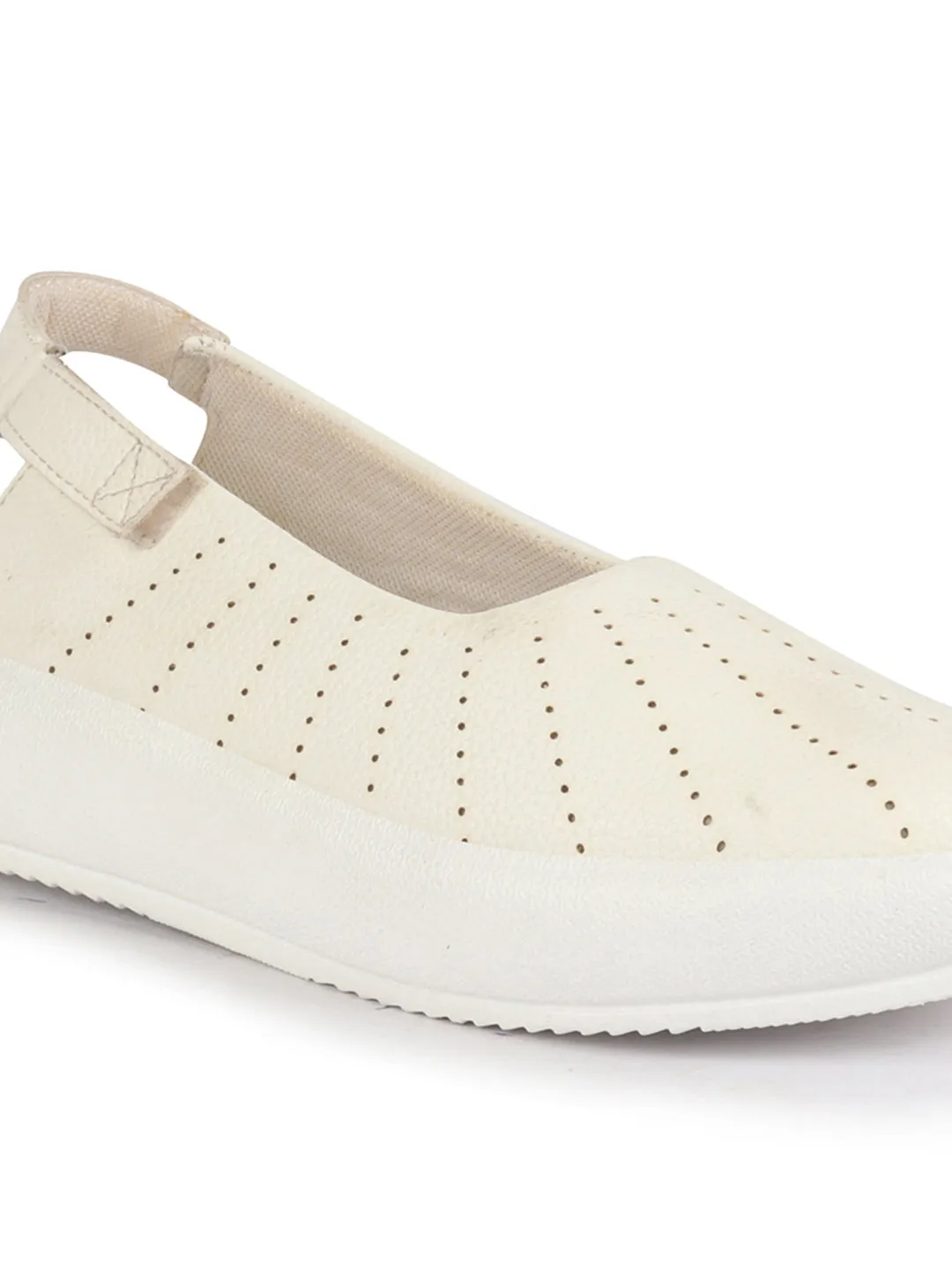 Women White Breathable Lazer Cut Design With Backstrap Height Enhancer Hook And Loop Slip On Shoes | Slingback Casual Platform Sandals| Cusioned Insole
